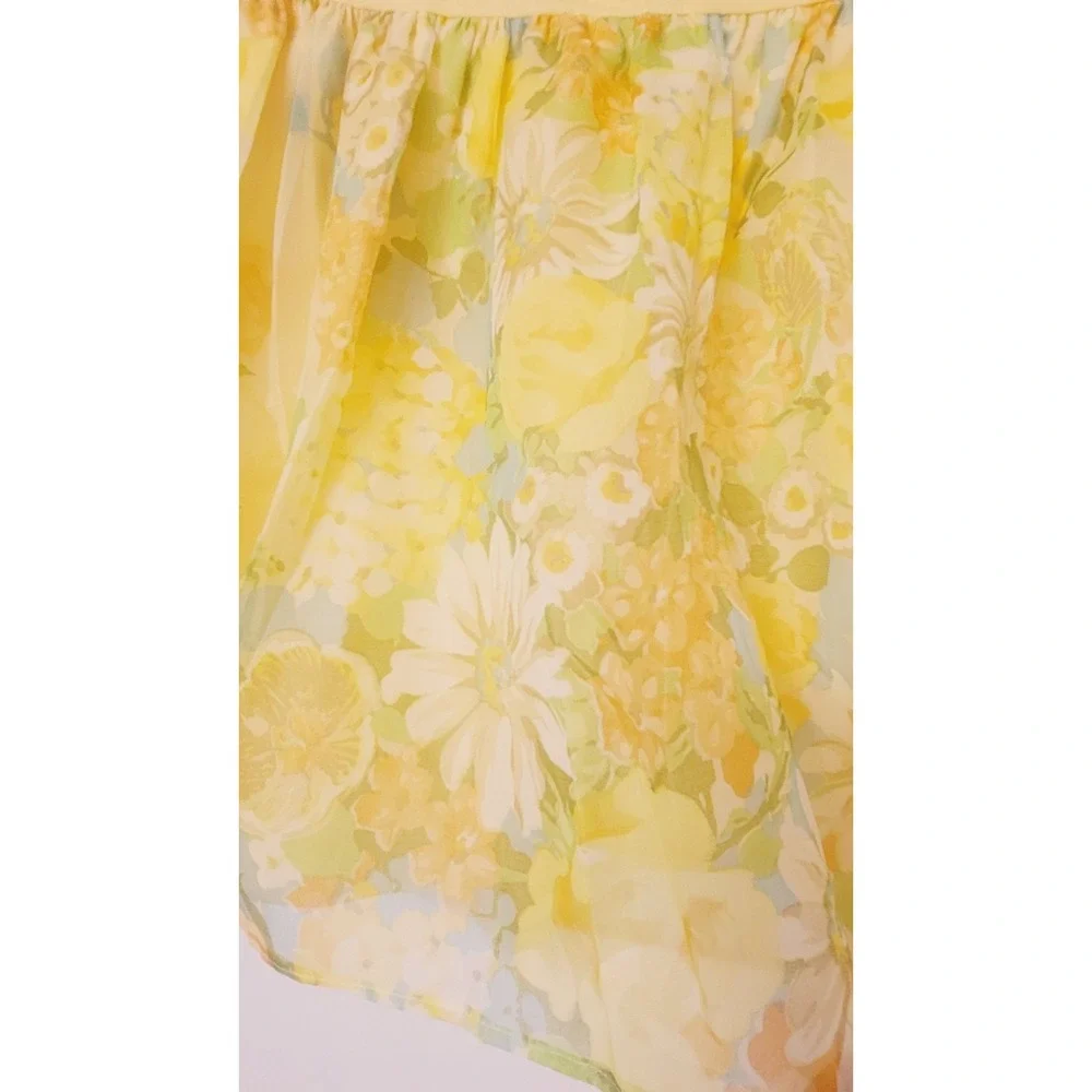 Vintage 60s 70s Round Lace Tablecloth & Apron Daisies Yellow Green White Retro‎